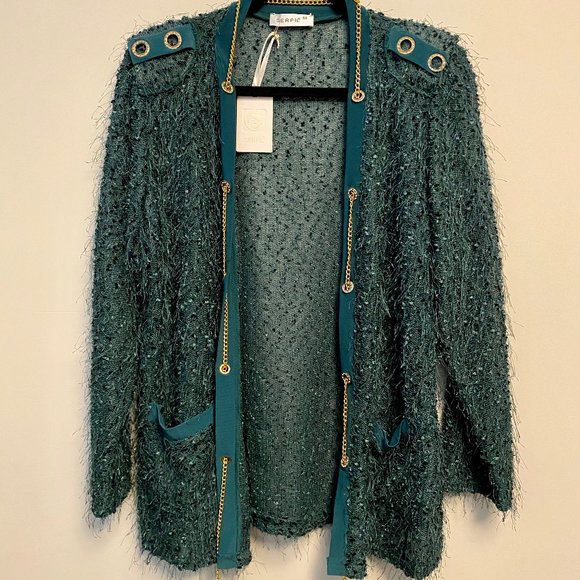 Unique Green Blazer with Chain Accent - Picture 3 of 5